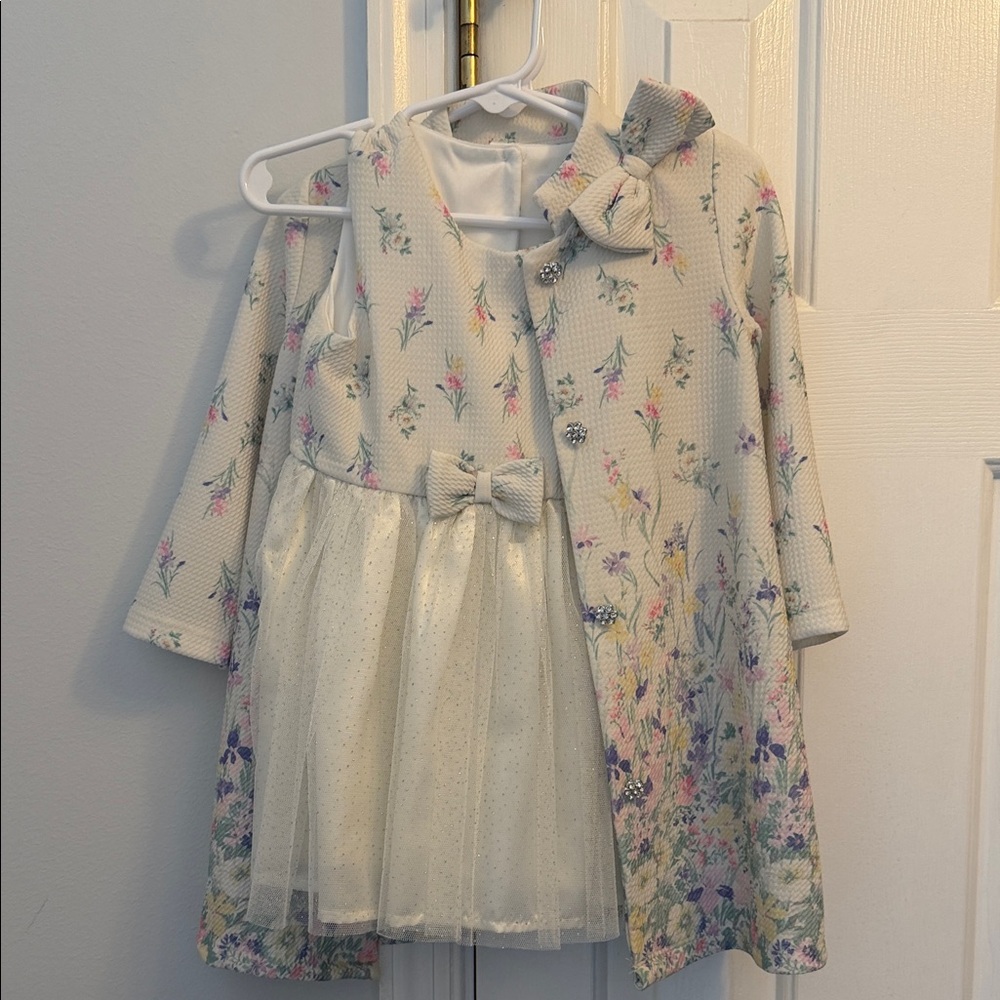 Nannette Kids Cream Floral Jacket and Dress Set